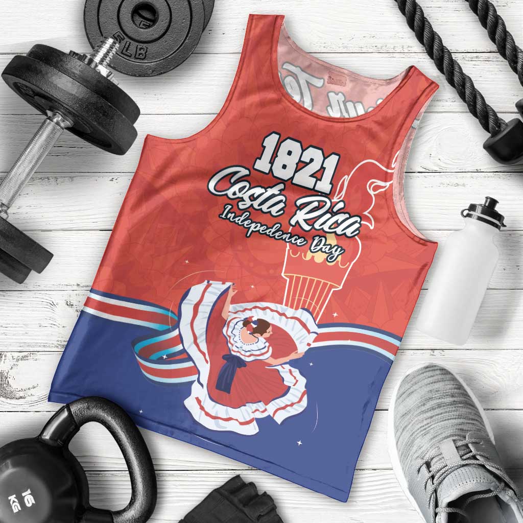 Personalized Costa Rica Independence Day Since 1821 Men Tank Top Folk Dancer with Folk Art Pattern - Wonder Print Shop