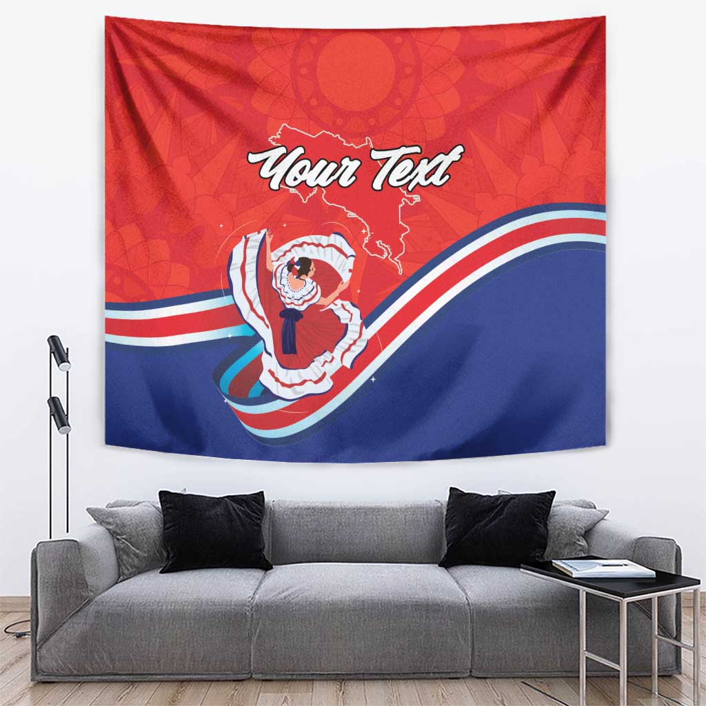 Personalized Costa Rica Independence Day Since 1821 Tapestry Folk Dancer with Folk Art Pattern - Wonder Print Shop