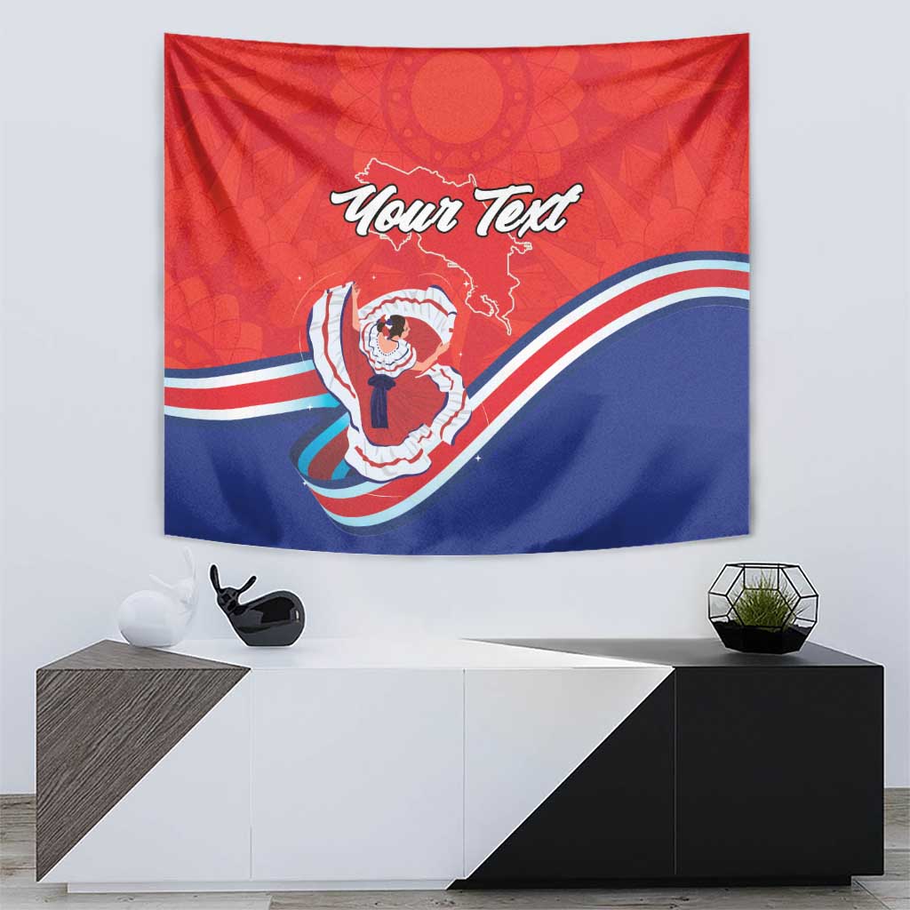 Personalized Costa Rica Independence Day Since 1821 Tapestry Folk Dancer with Folk Art Pattern - Wonder Print Shop