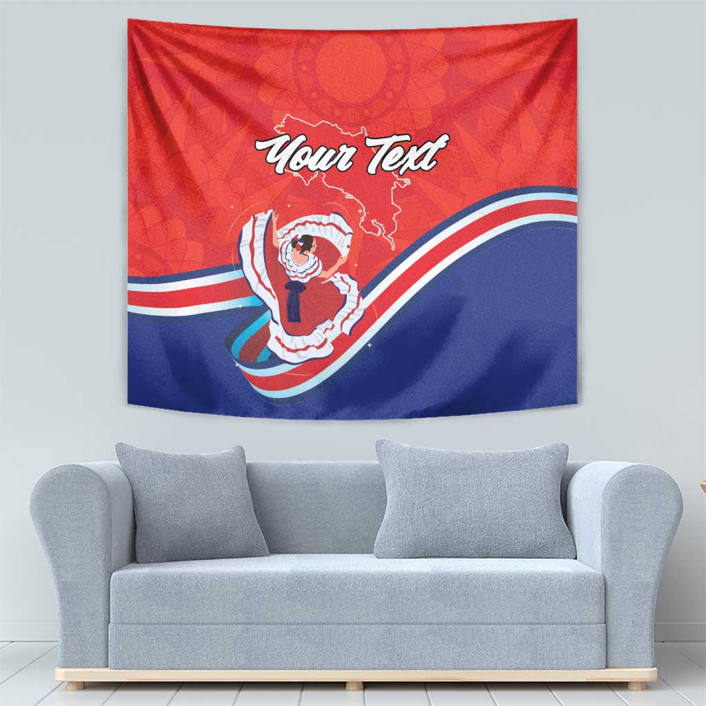 Personalized Costa Rica Independence Day Since 1821 Tapestry Folk Dancer with Folk Art Pattern - Wonder Print Shop