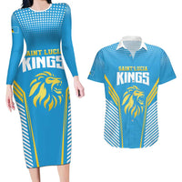 Custom Saint Lucia Kings Cricket Couples Matching Long Sleeve Bodycon Dress and Hawaiian Shirt Beinspired Go Champion - Wonder Print Shop