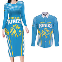 Custom Saint Lucia Kings Cricket Couples Matching Long Sleeve Bodycon Dress and Long Sleeve Button Shirt Beinspired Go Champion - Wonder Print Shop