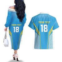 Custom Saint Lucia Kings Cricket Couples Matching Off The Shoulder Long Sleeve Dress and Hawaiian Shirt Beinspired Go Champion - Wonder Print Shop