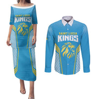 Custom Saint Lucia Kings Cricket Couples Matching Puletasi and Long Sleeve Button Shirt Beinspired Go Champion - Wonder Print Shop