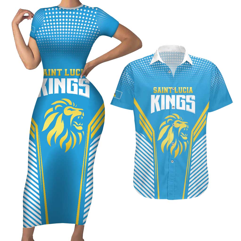 Custom Saint Lucia Kings Cricket Couples Matching Short Sleeve Bodycon Dress and Hawaiian Shirt Beinspired Go Champion - Wonder Print Shop