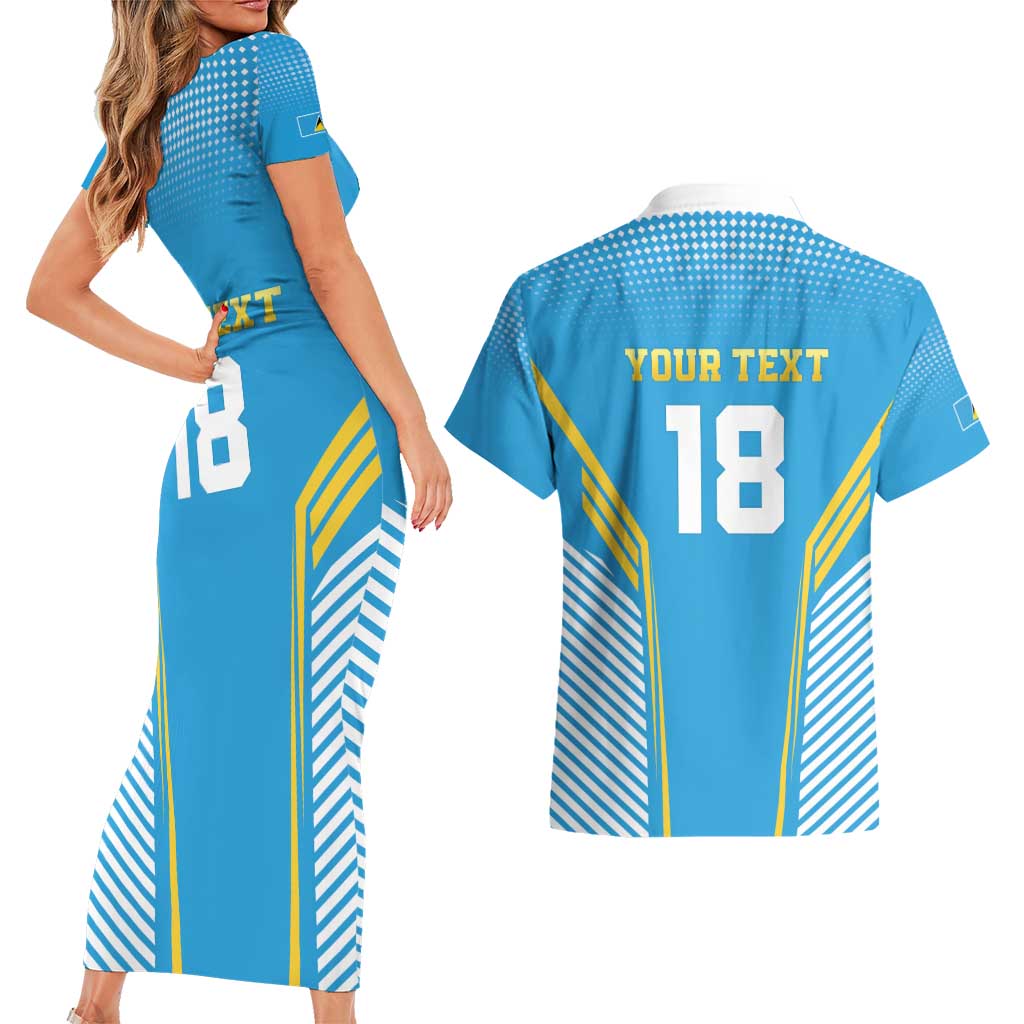 Custom Saint Lucia Kings Cricket Couples Matching Short Sleeve Bodycon Dress and Hawaiian Shirt Beinspired Go Champion - Wonder Print Shop