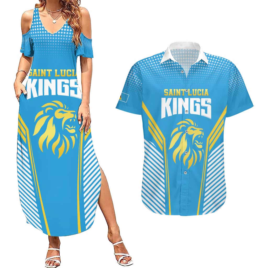 Custom Saint Lucia Kings Cricket Couples Matching Summer Maxi Dress and Hawaiian Shirt Beinspired Go Champion - Wonder Print Shop