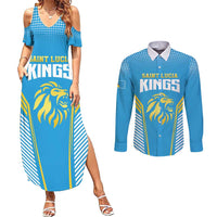 Custom Saint Lucia Kings Cricket Couples Matching Summer Maxi Dress and Long Sleeve Button Shirt Beinspired Go Champion - Wonder Print Shop