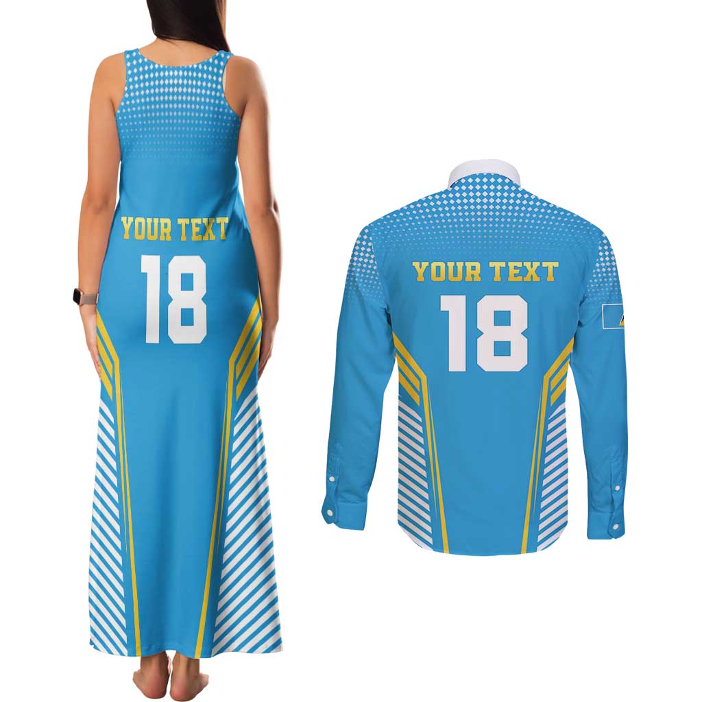Custom Saint Lucia Kings Cricket Couples Matching Tank Maxi Dress and Long Sleeve Button Shirt Beinspired Go Champion - Wonder Print Shop