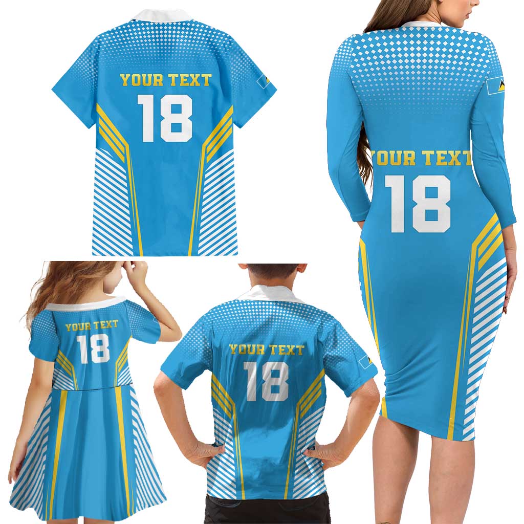 Custom Saint Lucia Kings Cricket Family Matching Long Sleeve Bodycon Dress and Hawaiian Shirt Beinspired Go Champion - Wonder Print Shop