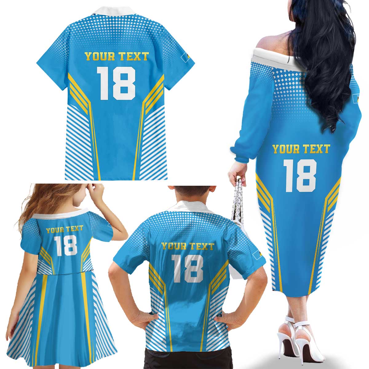 Custom Saint Lucia Kings Cricket Family Matching Off The Shoulder Long Sleeve Dress and Hawaiian Shirt Beinspired Go Champion - Wonder Print Shop