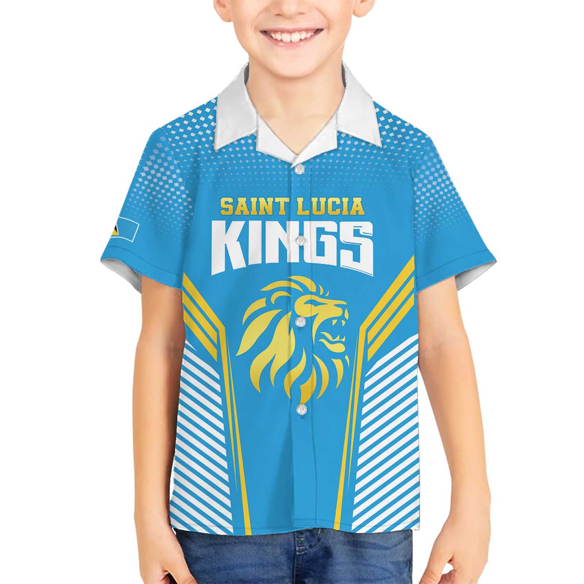 Custom Saint Lucia Kings Cricket Family Matching Off The Shoulder Long Sleeve Dress and Hawaiian Shirt Beinspired Go Champion - Wonder Print Shop
