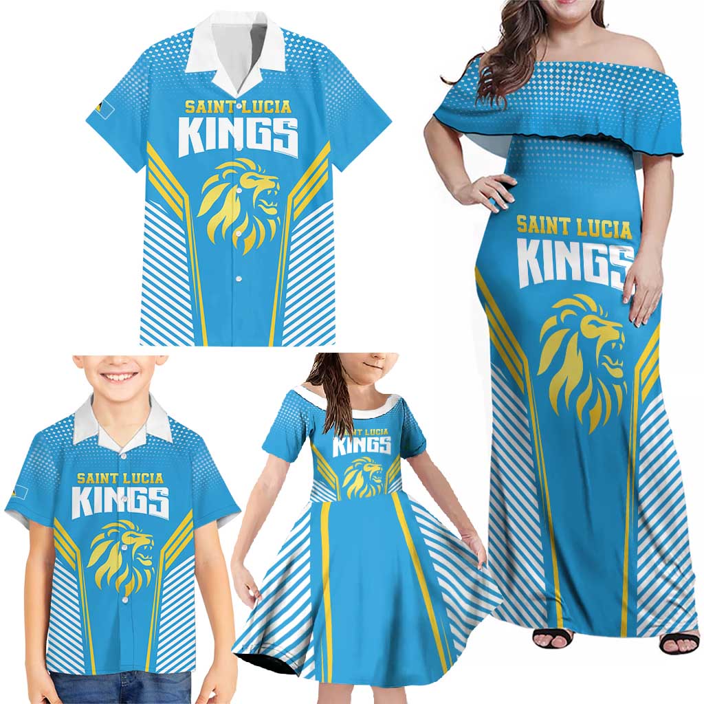 Custom Saint Lucia Kings Cricket Family Matching Off Shoulder Maxi Dress and Hawaiian Shirt Beinspired Go Champion - Wonder Print Shop