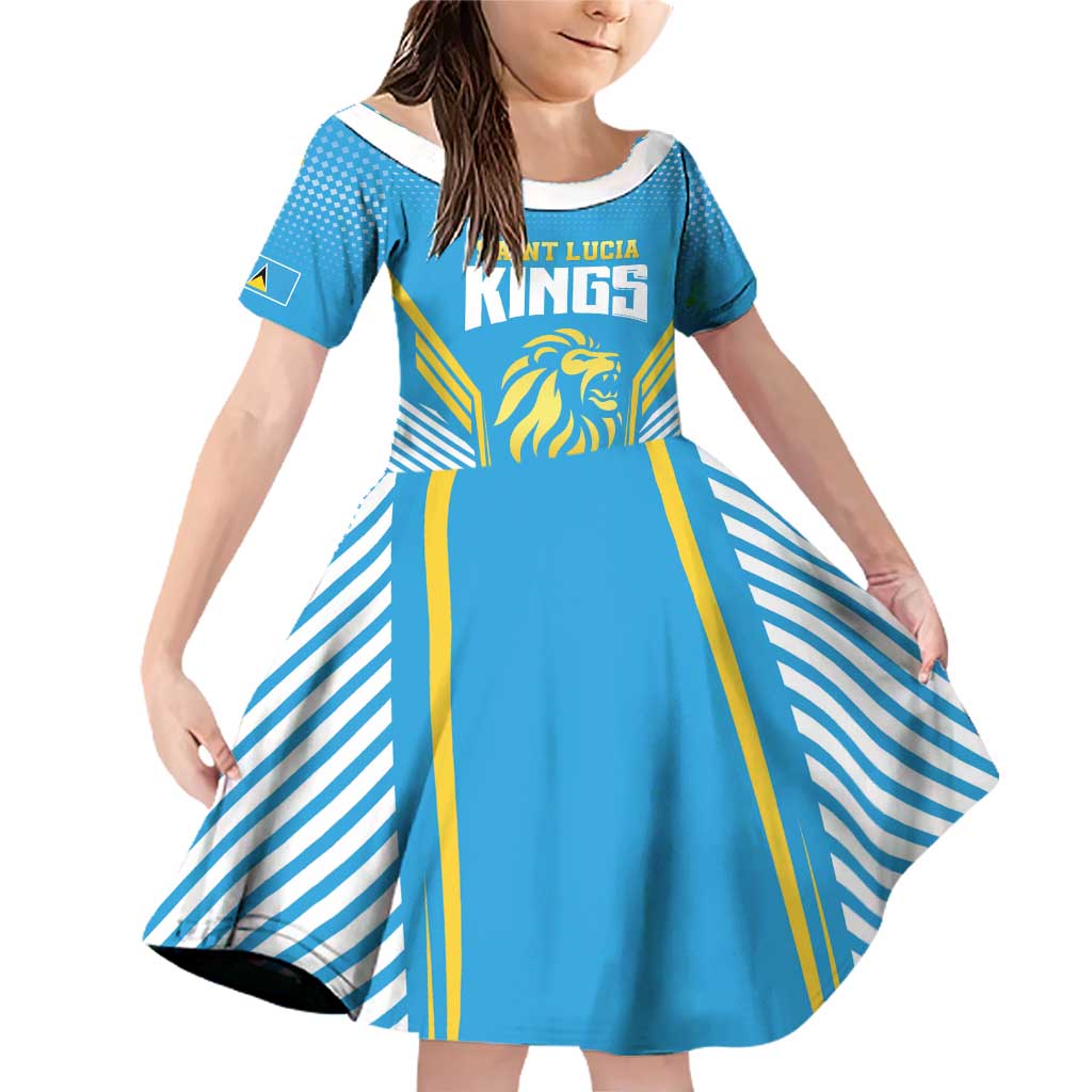 Custom Saint Lucia Kings Cricket Family Matching Off Shoulder Short Dress and Hawaiian Shirt Beinspired Go Champion - Wonder Print Shop