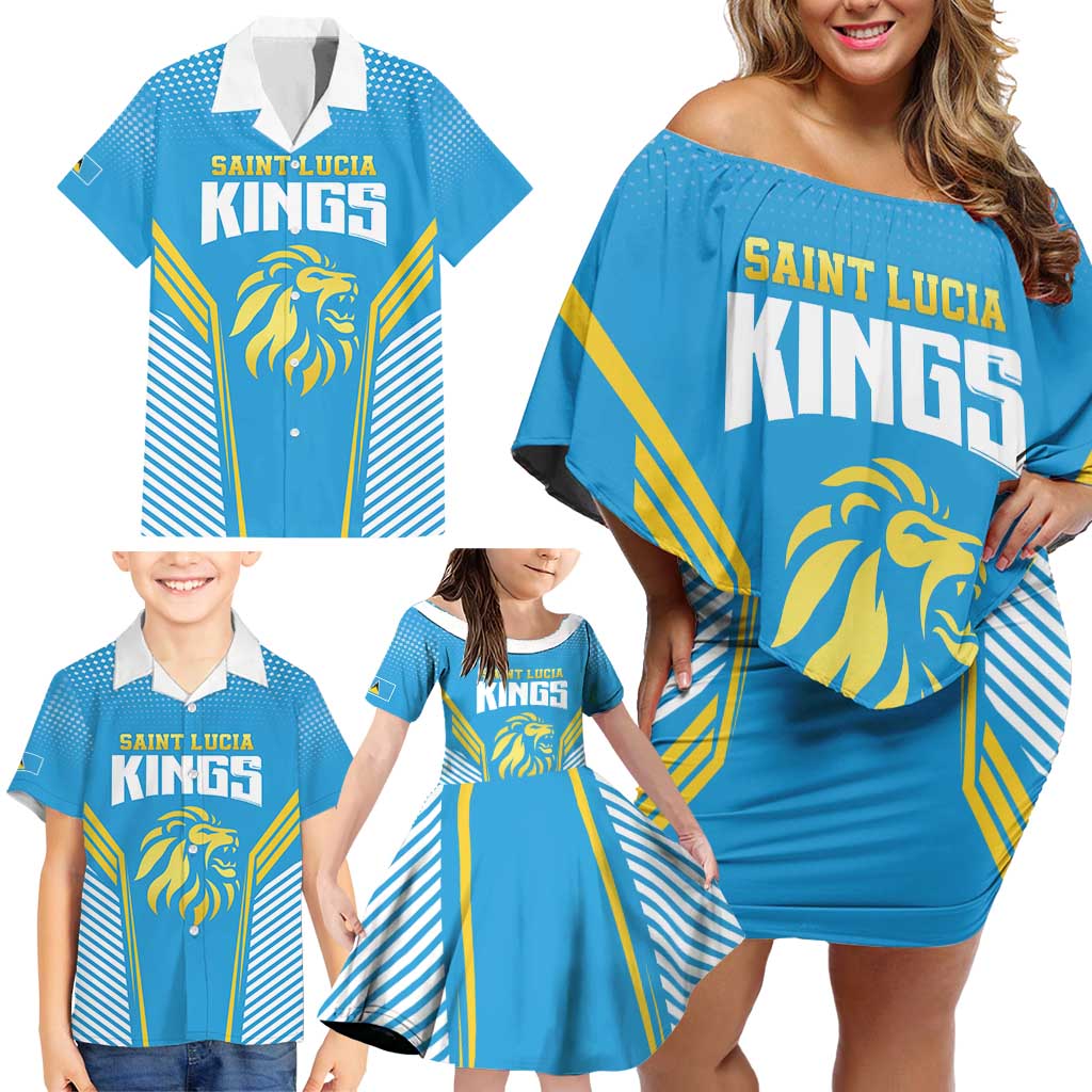 Custom Saint Lucia Kings Cricket Family Matching Off Shoulder Short Dress and Hawaiian Shirt Beinspired Go Champion - Wonder Print Shop