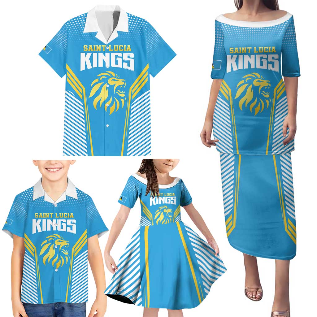 Custom Saint Lucia Kings Cricket Family Matching Puletasi and Hawaiian Shirt Beinspired Go Champion - Wonder Print Shop