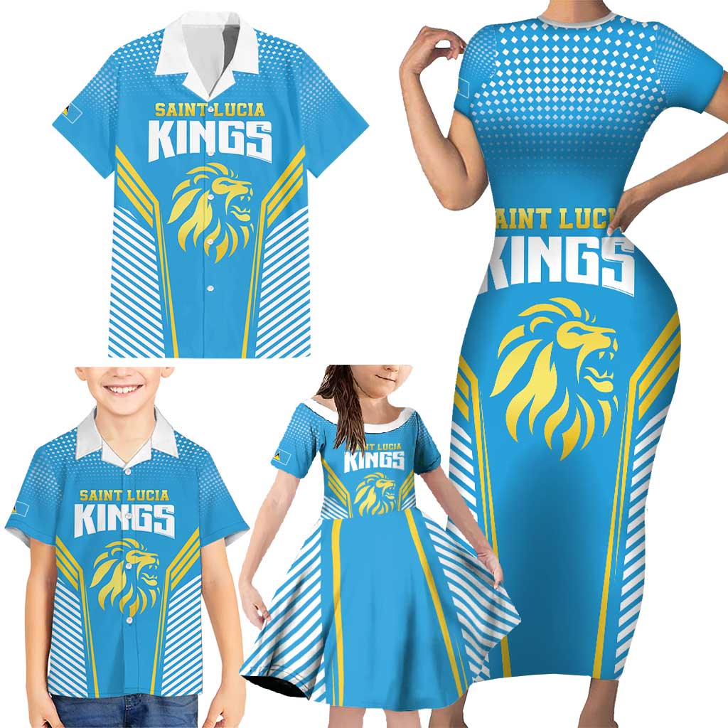 Custom Saint Lucia Kings Cricket Family Matching Short Sleeve Bodycon Dress and Hawaiian Shirt Beinspired Go Champion - Wonder Print Shop