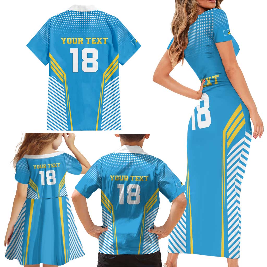 Custom Saint Lucia Kings Cricket Family Matching Short Sleeve Bodycon Dress and Hawaiian Shirt Beinspired Go Champion - Wonder Print Shop