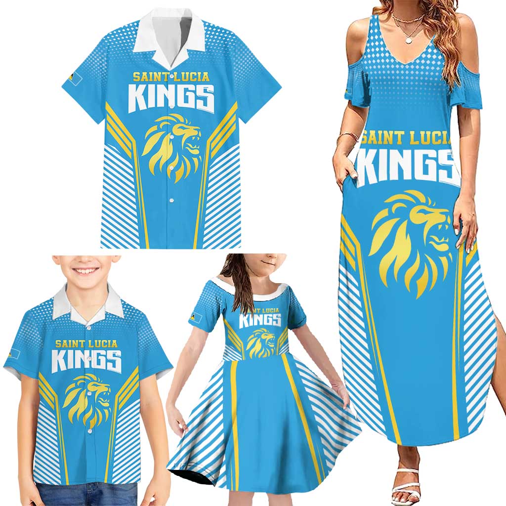 Custom Saint Lucia Kings Cricket Family Matching Summer Maxi Dress and Hawaiian Shirt Beinspired Go Champion - Wonder Print Shop
