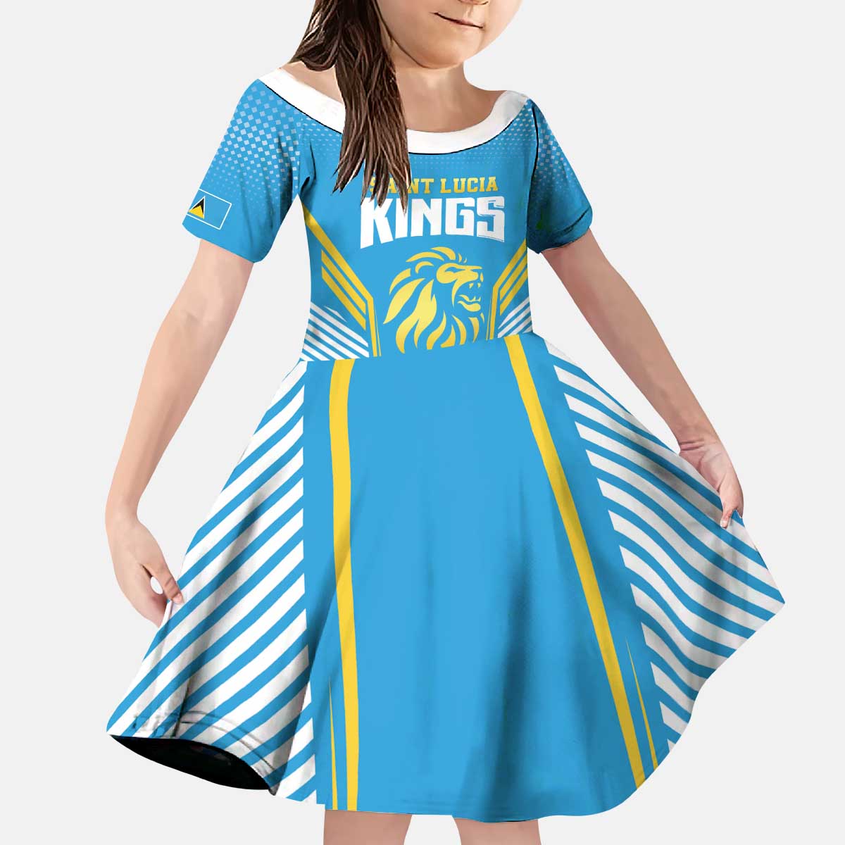 Custom Saint Lucia Kings Cricket Kid Short Sleeve Dress Beinspired Go Champion - Wonder Print Shop