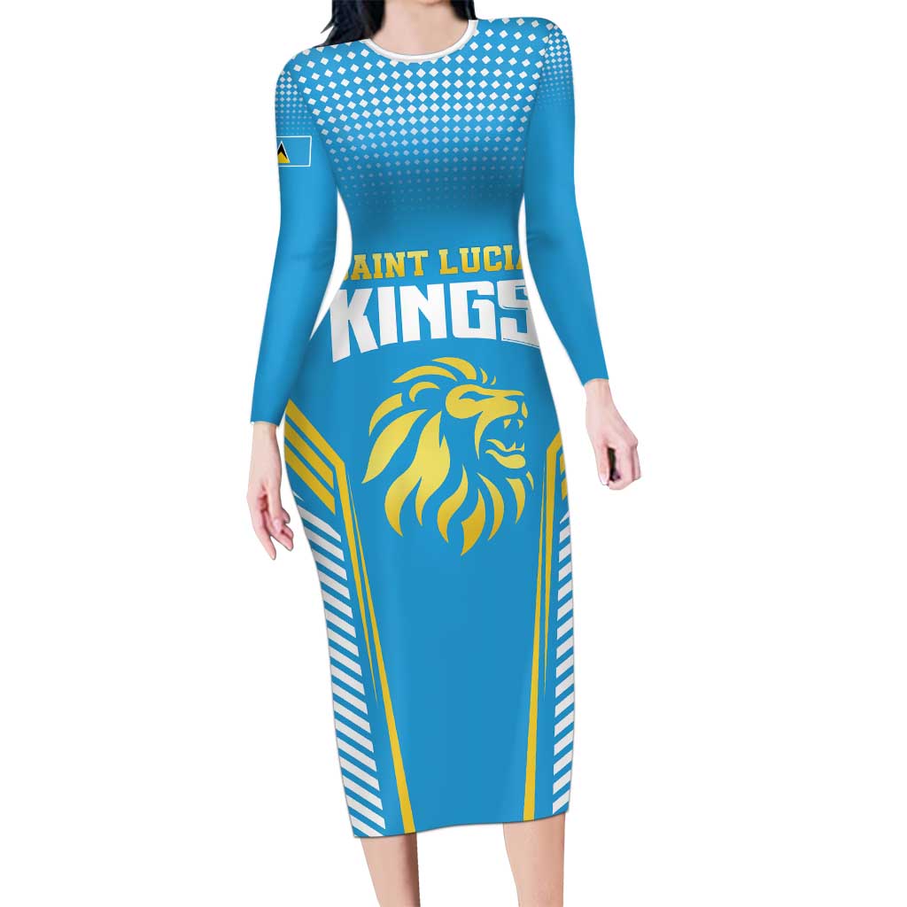 Custom Saint Lucia Kings Cricket Long Sleeve Bodycon Dress Beinspired Go Champion - Wonder Print Shop