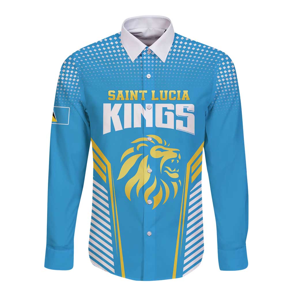 Custom Saint Lucia Kings Cricket Long Sleeve Button Shirt Beinspired Go Champion - Wonder Print Shop