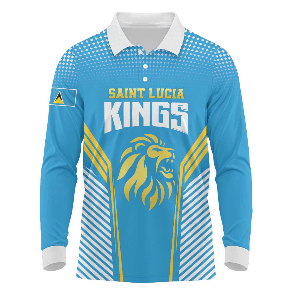 Custom Saint Lucia Kings Cricket Long Sleeve Polo Shirt Beinspired Go Champion - Wonder Print Shop