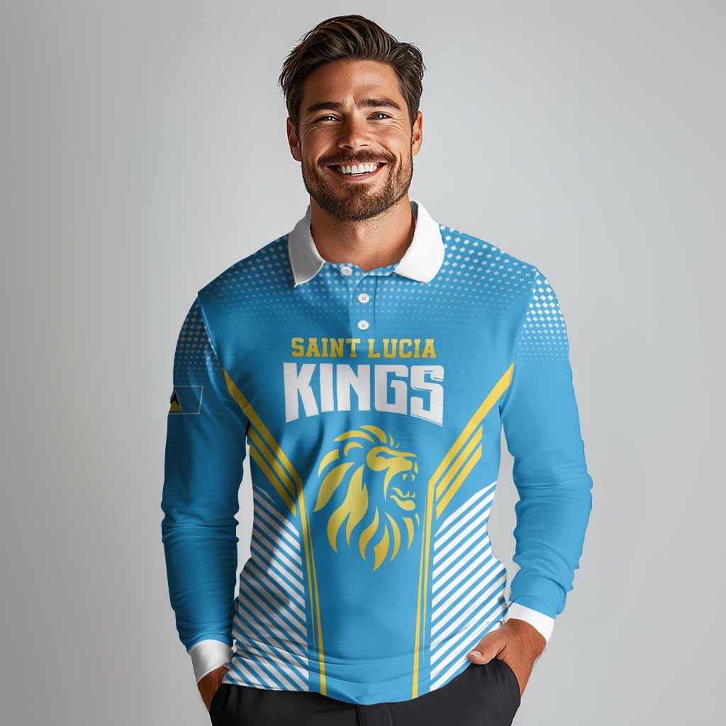 Custom Saint Lucia Kings Cricket Long Sleeve Polo Shirt Beinspired Go Champion - Wonder Print Shop