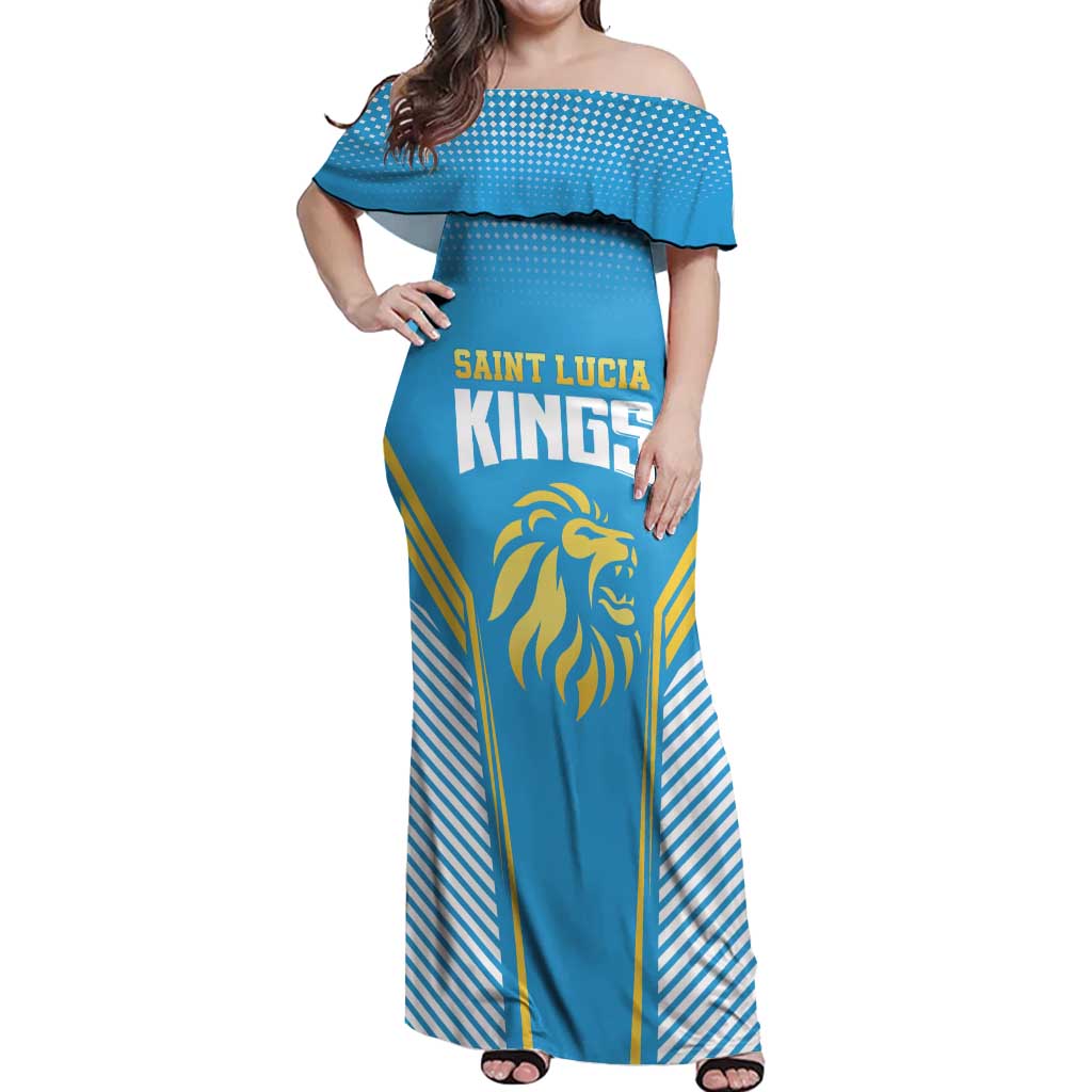 Custom Saint Lucia Kings Cricket Off Shoulder Maxi Dress Beinspired Go Champion - Wonder Print Shop