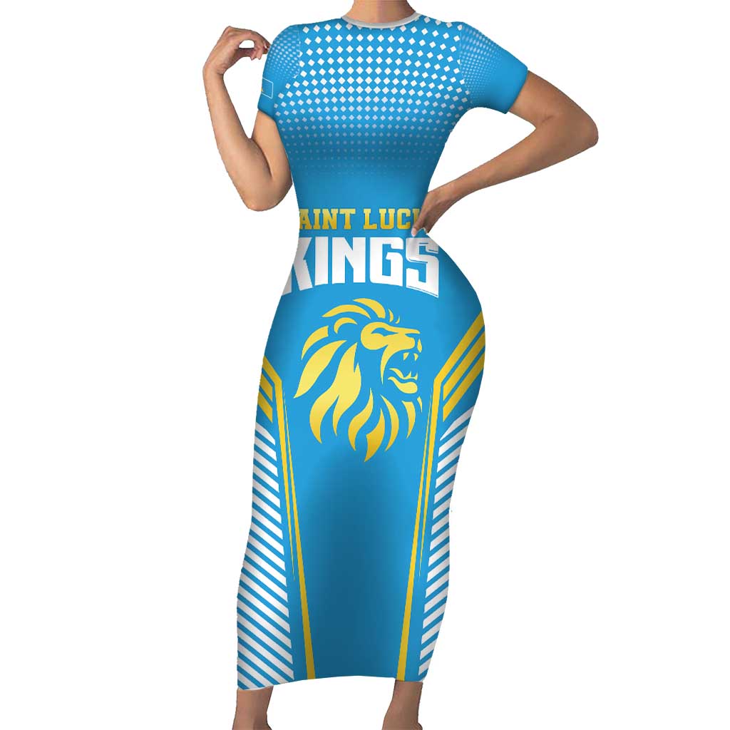 Custom Saint Lucia Kings Cricket Short Sleeve Bodycon Dress Beinspired Go Champion - Wonder Print Shop