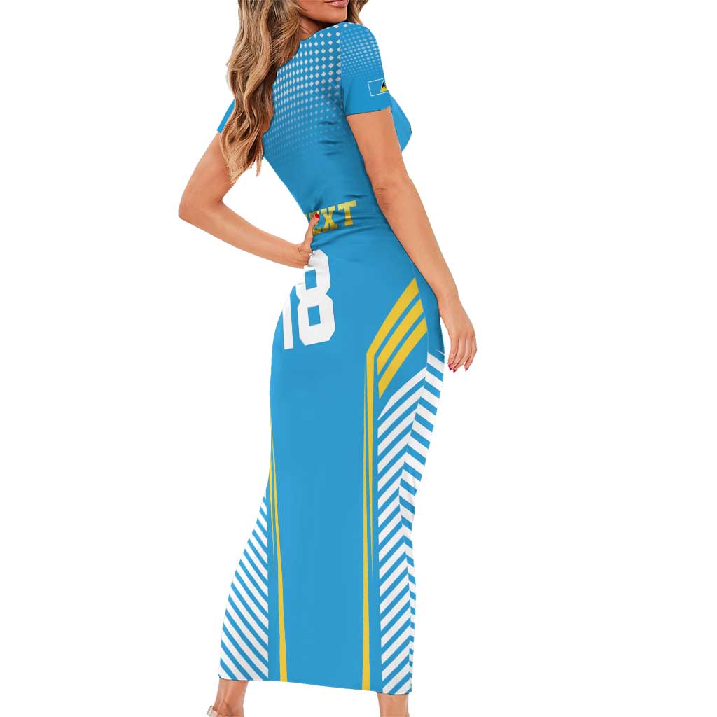 Custom Saint Lucia Kings Cricket Short Sleeve Bodycon Dress Beinspired Go Champion - Wonder Print Shop