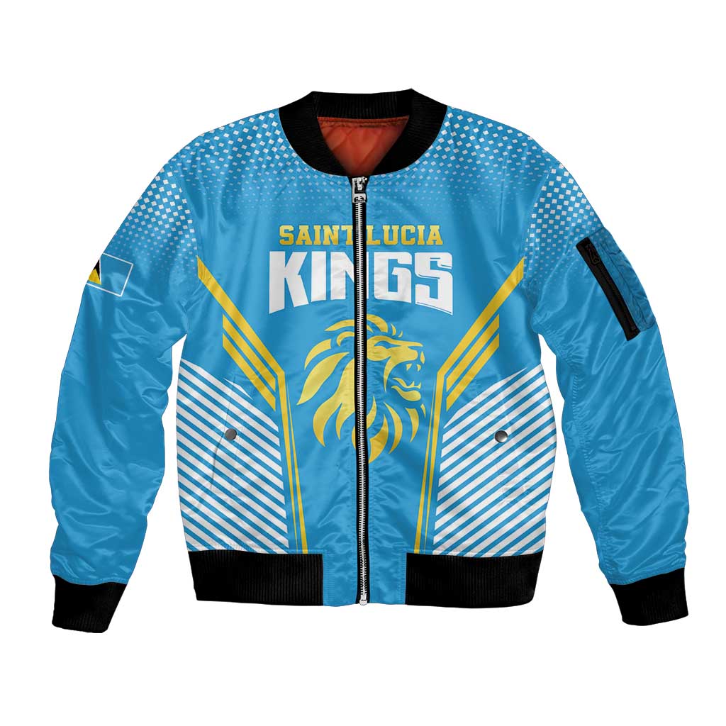 Custom Saint Lucia Kings Cricket Sleeve Zip Bomber Jacket Beinspired Go Champion - Wonder Print Shop