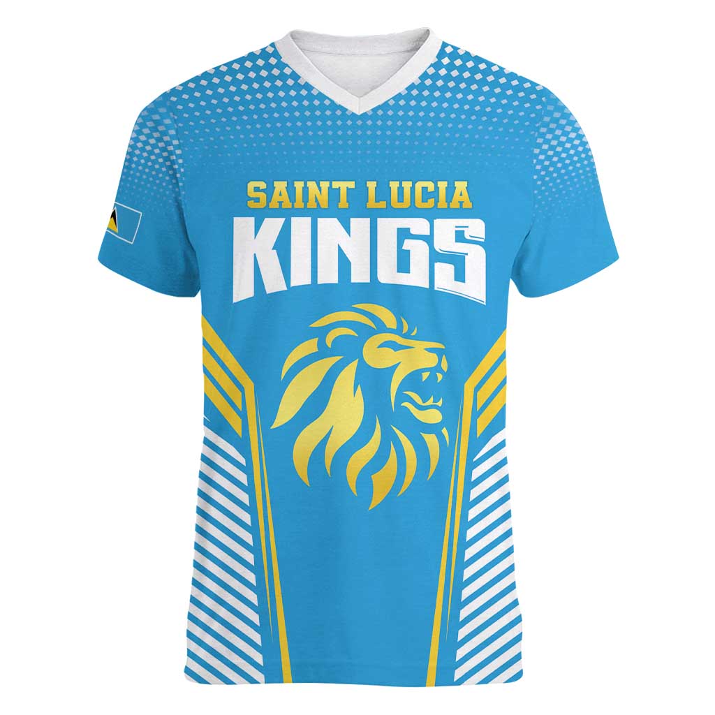 Custom Saint Lucia Kings Cricket Women V-Neck T-Shirt Beinspired Go Champion - Wonder Print Shop