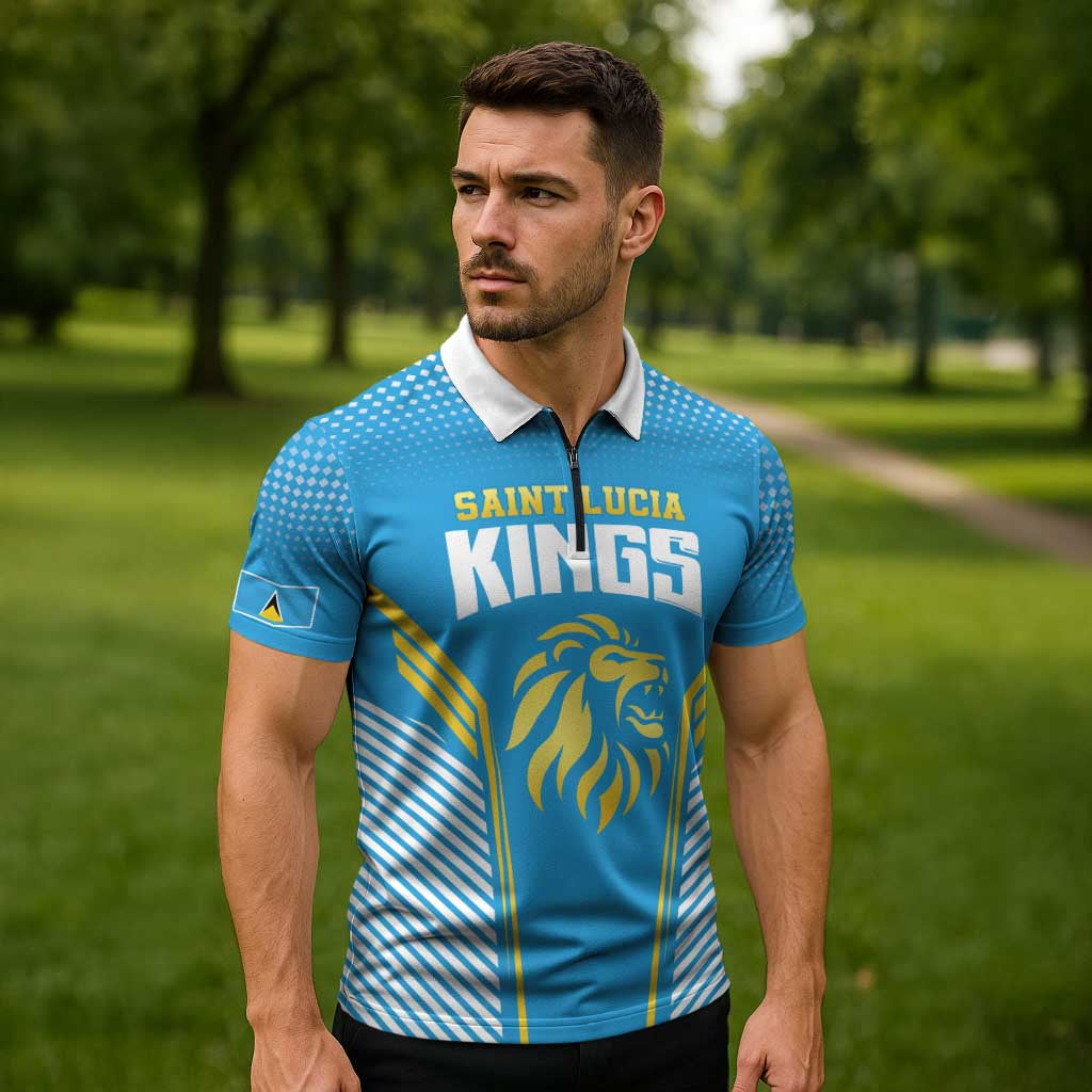 Custom Saint Lucia Kings Cricket Zipper Polo Shirt Beinspired Go Champion - Wonder Print Shop
