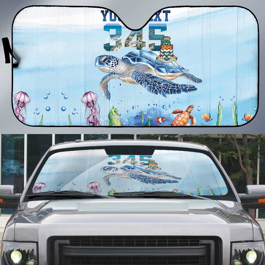 Personalized Cayman Islands 345 Auto Sun Shade Watercolor Turtle - Wonder Print Shop