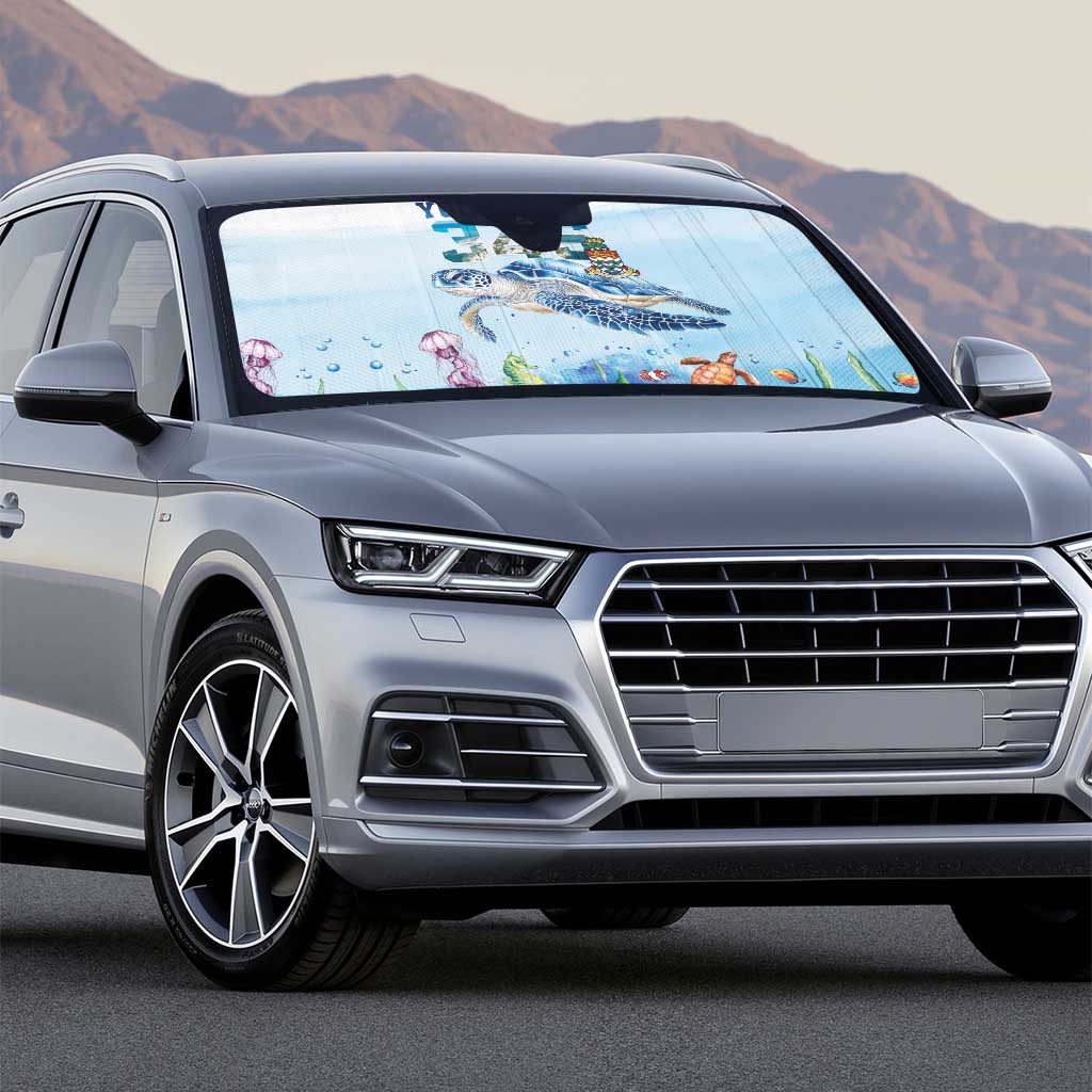 Personalized Cayman Islands 345 Auto Sun Shade Watercolor Turtle - Wonder Print Shop