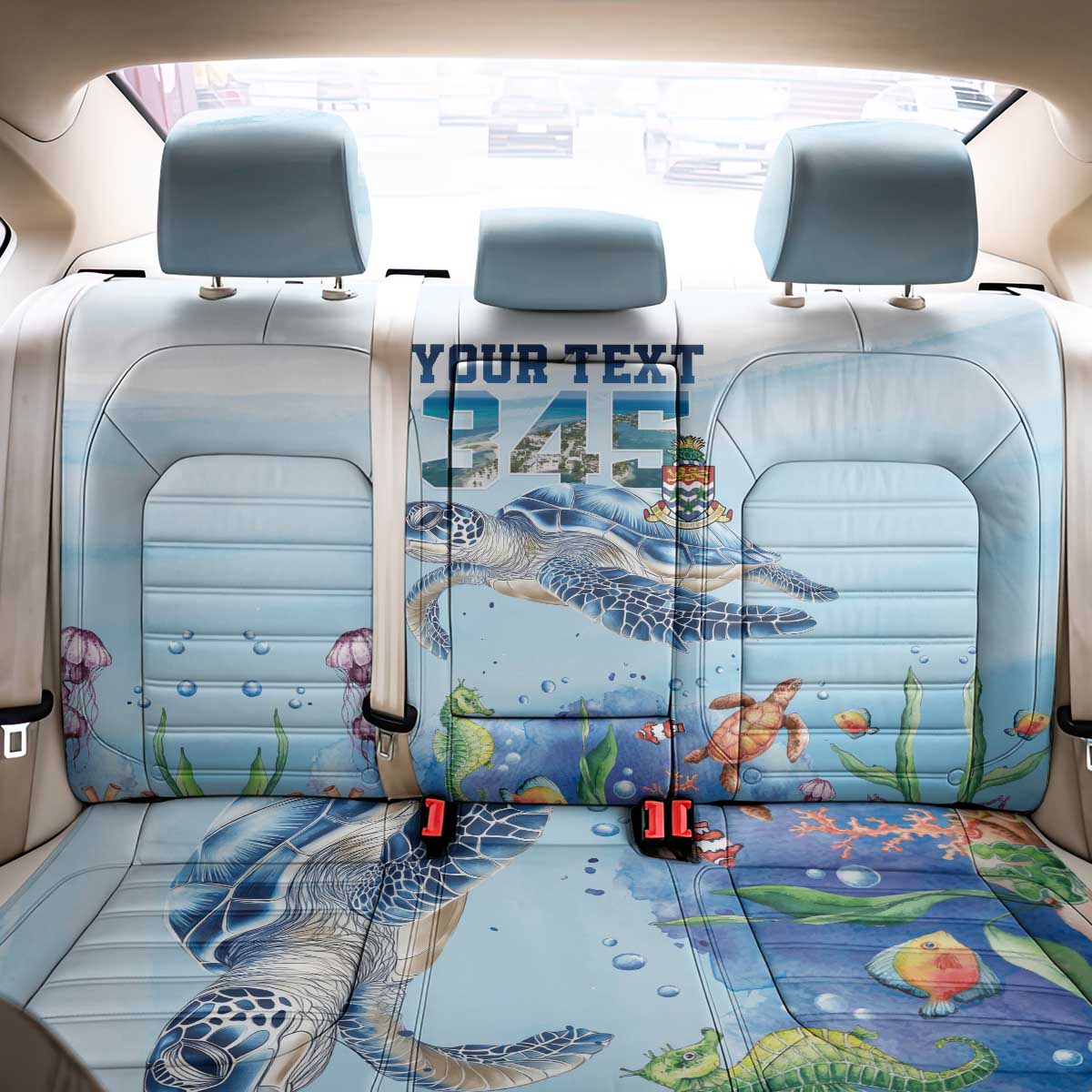 Personalized Cayman Islands 345 Back Car Seat Cover Watercolor Turtle - Wonder Print Shop