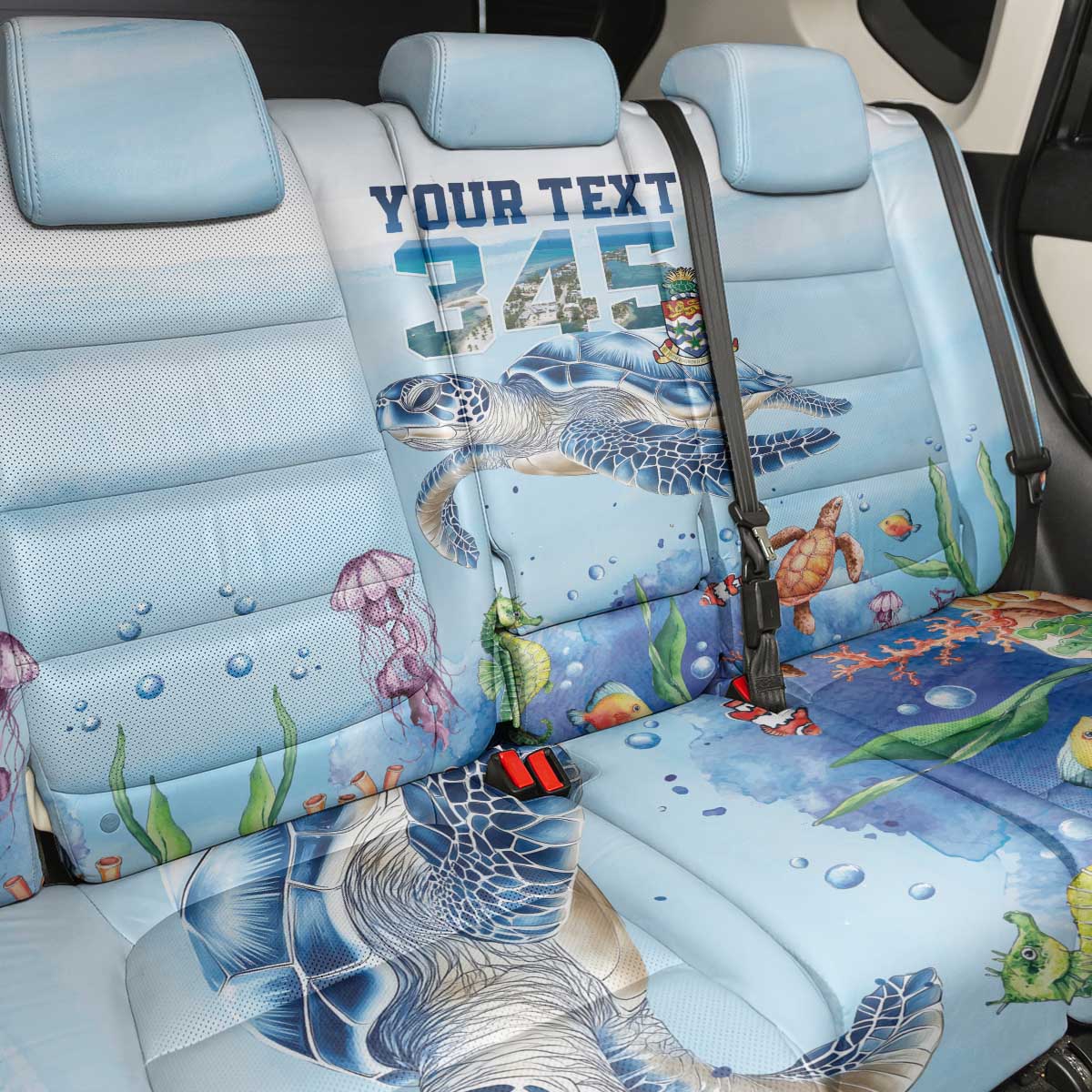 Personalized Cayman Islands 345 Back Car Seat Cover Watercolor Turtle - Wonder Print Shop