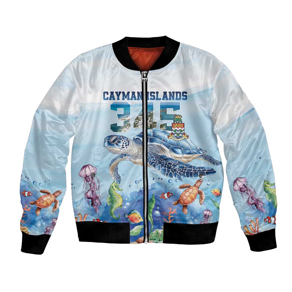 Personalized Cayman Islands 345 Bomber Jacket Watercolor Turtle - Wonder Print Shop