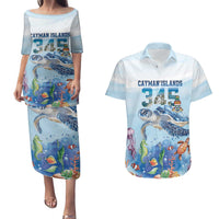 Personalized Cayman Islands 345 Couples Matching Puletasi and Hawaiian Shirt Watercolor Turtle - Wonder Print Shop