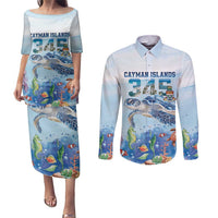 Personalized Cayman Islands 345 Couples Matching Puletasi and Long Sleeve Button Shirt Watercolor Turtle - Wonder Print Shop