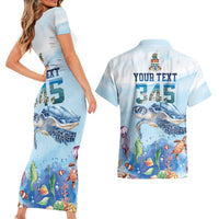 Personalized Cayman Islands 345 Couples Matching Short Sleeve Bodycon Dress and Hawaiian Shirt Watercolor Turtle - Wonder Print Shop