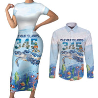 Personalized Cayman Islands 345 Couples Matching Short Sleeve Bodycon Dress and Long Sleeve Button Shirt Watercolor Turtle - Wonder Print Shop