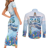 Personalized Cayman Islands 345 Couples Matching Short Sleeve Bodycon Dress and Long Sleeve Button Shirt Watercolor Turtle - Wonder Print Shop