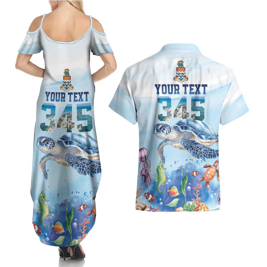 Personalized Cayman Islands 345 Couples Matching Summer Maxi Dress and Hawaiian Shirt Watercolor Turtle - Wonder Print Shop
