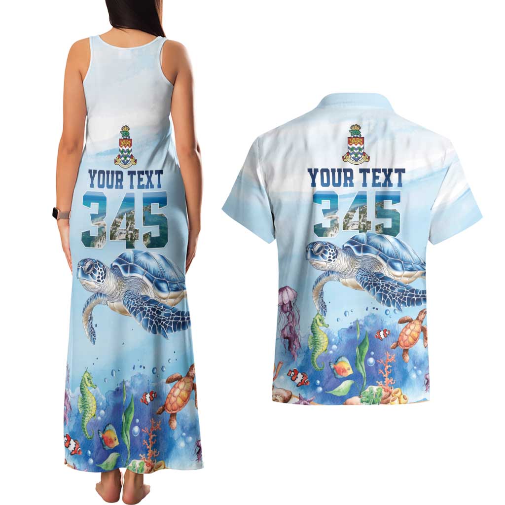 Personalized Cayman Islands 345 Couples Matching Tank Maxi Dress and Hawaiian Shirt Watercolor Turtle - Wonder Print Shop