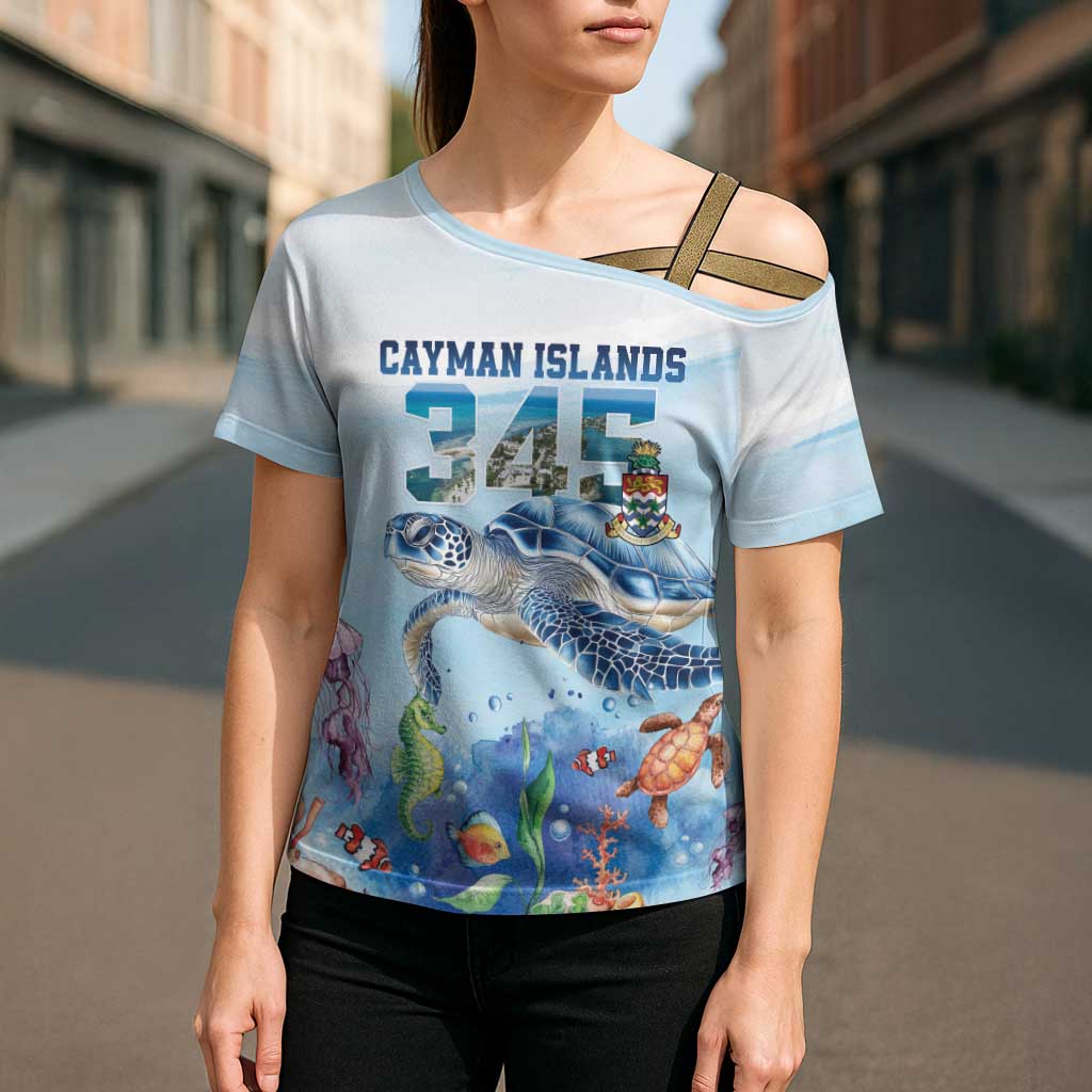 Personalized Cayman Islands 345 Cross Shoulder Shirt Watercolor Turtle - Wonder Print Shop