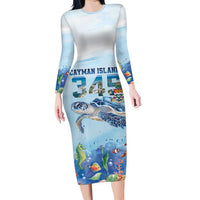 Personalized Cayman Islands 345 Family Matching Long Sleeve Bodycon Dress and Hawaiian Shirt Watercolor Turtle - Wonder Print Shop