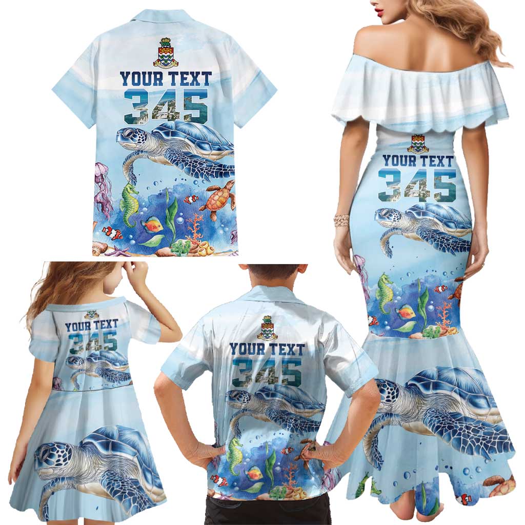 Personalized Cayman Islands 345 Family Matching Mermaid Dress and Hawaiian Shirt Watercolor Turtle - Wonder Print Shop