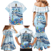 Personalized Cayman Islands 345 Family Matching Mermaid Dress and Hawaiian Shirt Watercolor Turtle - Wonder Print Shop